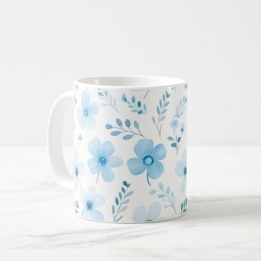 Pastel Blue Boho Blumenmuster-Blume Kaffeetasse (Vorderseite Links)