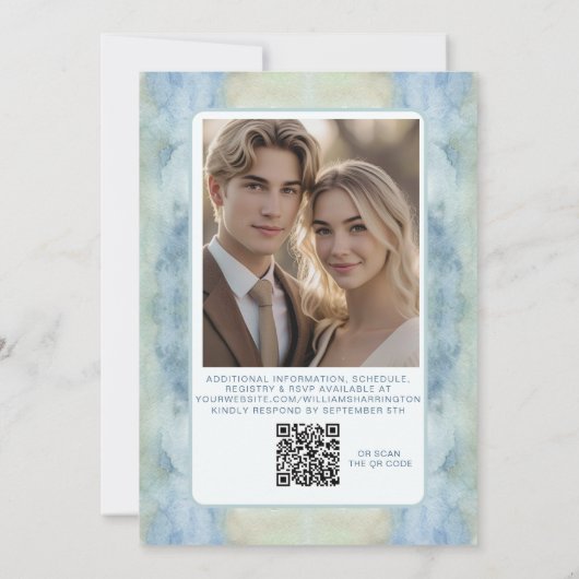 Pastel Blue Boho Digital Wedite Invite QR Code Einladung (Rückseite)
