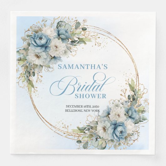 Pastel blue boho florals eucalyptus gold party serviette (Vorderseite)