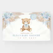 Pastel Blue Boho Pampas Teddy Bear Welcome Baby Banner (Horizontal)