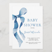 Pastel Blue Bow Baby Dusche Einladung (Vorne/Hinten)