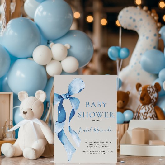 Pastel Blue Bow Baby Dusche Einladung