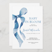 Pastel Blue Bow Baby in Bloom Einladung (Vorne/Hinten)