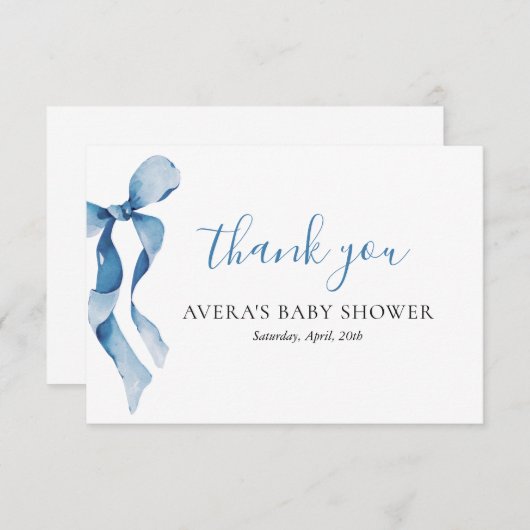 Pastel Blue Bow Babydusche Danke Karte (Vorne/Hinten)