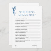 Pastel Blue Bow, der Mommy Best Baby Shower kennt Einladung (Vorne/Hinten)