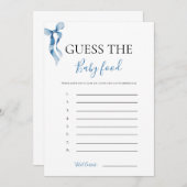 Pastel Blue Bow schätzt die Baby Food Game Card Einladung (Vorne/Hinten)