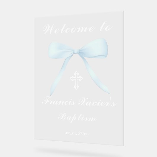 pastel blue bow welcome to the Baptism Acrylschild (Winkel)