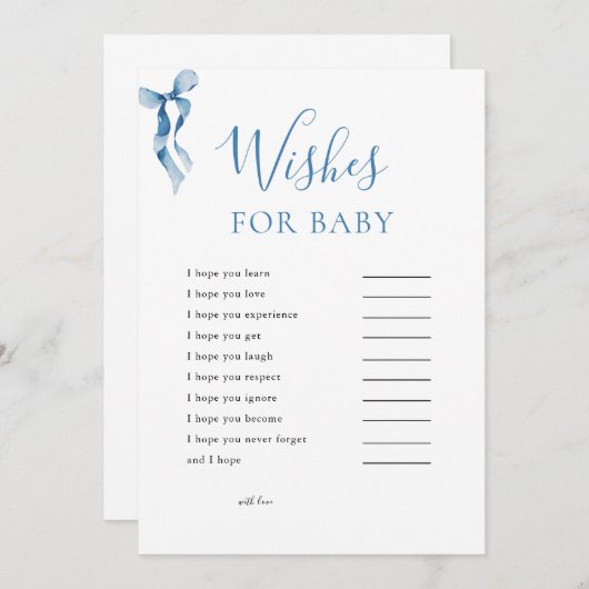 Pastel Blue Bow wünscht sich eine Babydusche Einladung (Vorne/Hinten)