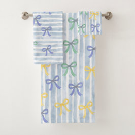Pastel Blue Bows and Ribbons Hütte Badhandtuch Set