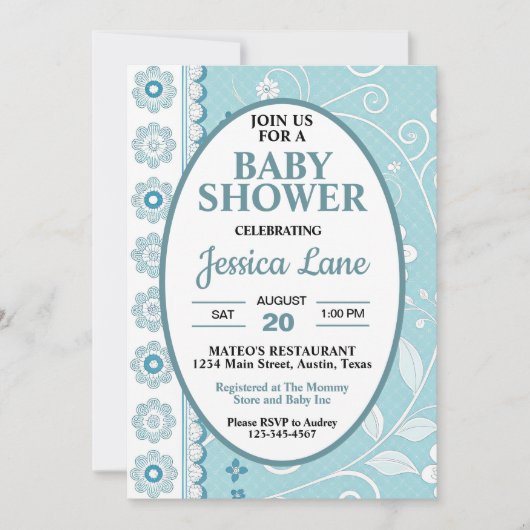 Pastel Blue Boy Baby Dusche Einladung (Vorderseite)