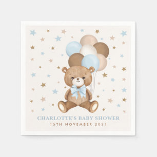 Pastel Blue Brown Teddy Bear Balloons Babydusche Serviette