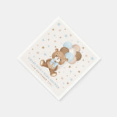 Pastel Blue Brown Teddy Bear Balloons Babydusche Serviette (Ecke)