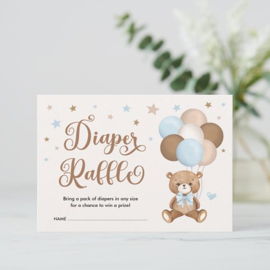 Pastel Blue Brown Teddy Bear Diaper Raffel Begleitkarte (Stehend Vorderseite)