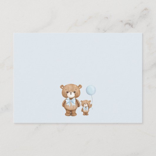 Pastel Blue Brown Teddy Bear Diaper Raffel Begleitkarte (Rückseite)
