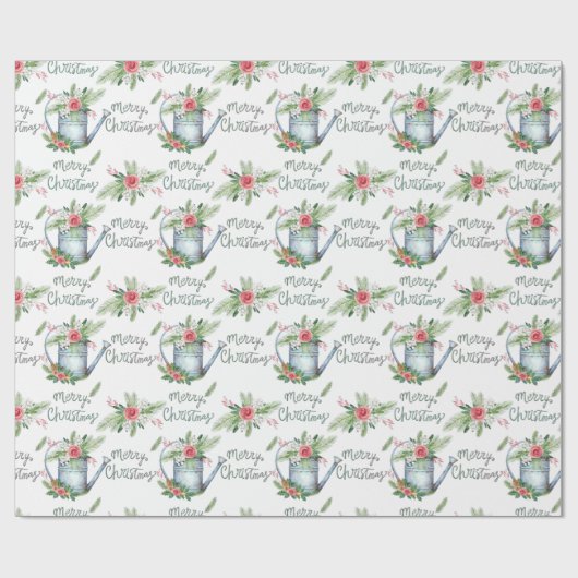 Pastel Blue Brush Script Frohe Weihnachten Blumens Geschenkpapier (Flach)