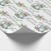 Pastel Blue Brush Script Frohe Weihnachten Blumens Geschenkpapier (Ecke)