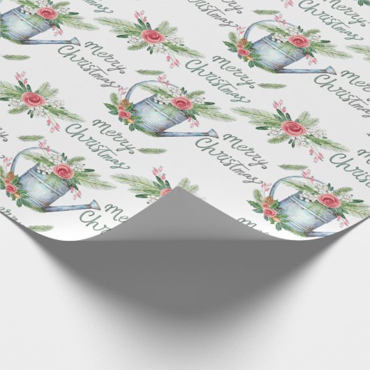 Pastel Blue Brush Script Frohe Weihnachten Blumens Geschenkpapier (Ecke)