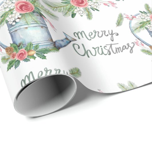 Pastel Blue Brush Script Frohe Weihnachten Blumens Geschenkpapier (Rolleneckpunkt)
