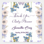 Pastel Blue Buds Purple Blumen Blumenspülung Quadratischer Aufkleber (Vorderseite)