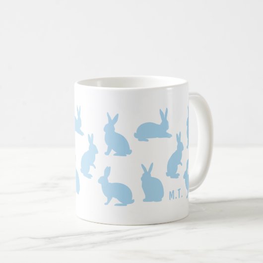 Pastel Blue Bunnies With Custom Monogram Easter Kaffeetasse (VorderseiteRechts)
