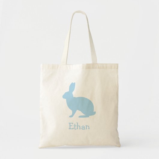 Pastel Blue Bunny Silhouette With Name Easter Tragetasche (Vorne)
