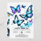 Pastel Blue Butterfly Boy Geburtstag Einladung (Vorne/Hinten)