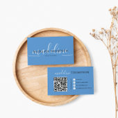 Pastel Blue Calligraphy Script QR-Code Visitenkarte