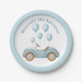 Pastel Blue Car & Balloons Boys Birthday Party - Pappteller (Vorderseite)