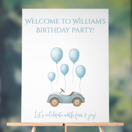 Pastel Blue Car & Balloons Geburtstagsparty - Acrylschild (Neutral)