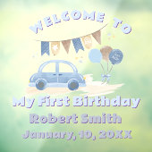  Pastel Blue Car with Balloons First Birthday Fensteraufkleber (Blatt 3)