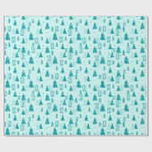 Pastel Blue Christmas Tree Custom Monogram Elegant Geschenkpapier (Flach)