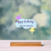 Pastel blue clouds stars purple happy birthday nam acrylschild (Neutral)