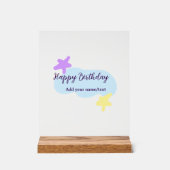 Pastel blue clouds stars purple happy birthday nam acrylschild (Vorderseite)