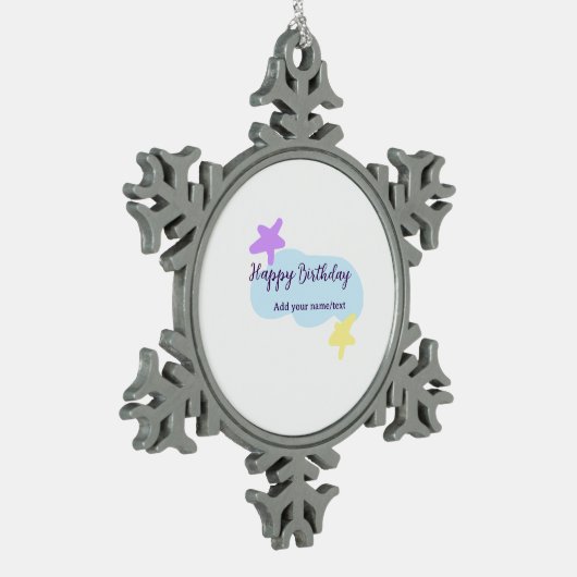 Pastel blue clouds stars purple happy birthday nam schneeflocken Zinn-Ornament (Links)