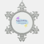 Pastel blue clouds stars purple happy birthday nam schneeflocken Zinn-Ornament (Vorderseite)