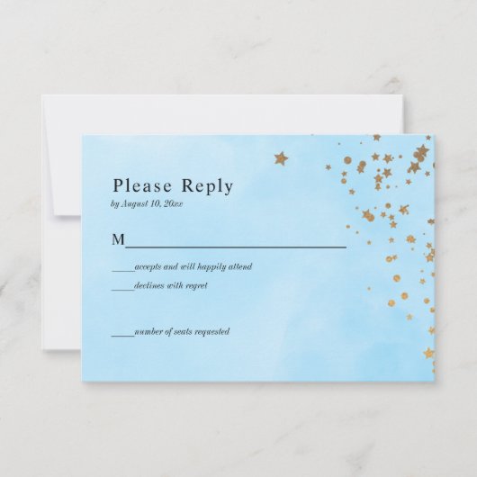 Pastel Blue Clouds Watercolor Wedding RSVP Card (Vorderseite)