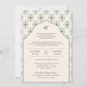Pastel Blue Cream Ikat Anand Karaj Sikh Wedding Einladung (Vorderseite)