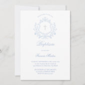 pastel blue crest baby boy Baptism Einladung (Vorderseite)