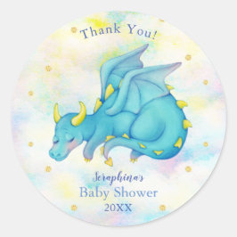 Pastel Blue Dragon Boy Baby Dusche Danke Runder Aufkleber
