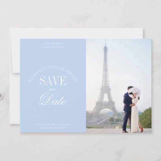 Pastel Blue Elegant Save the Date Card (Vorderseite)