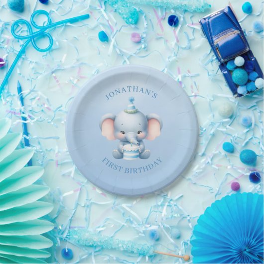Pastel Blue Elephant Geburtstag Pappteller (Party)