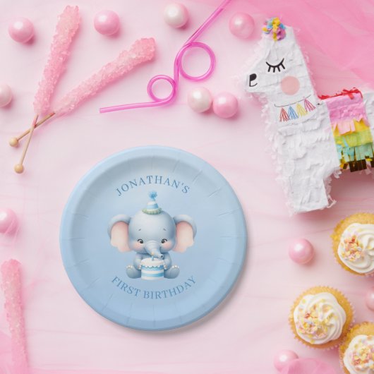 Pastel Blue Elephant Geburtstag Pappteller (Party)