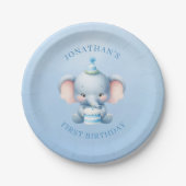 Pastel Blue Elephant Geburtstag Pappteller (Vorderseite)
