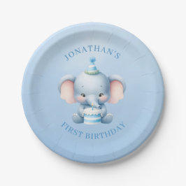 Pastel Blue Elephant Geburtstag Pappteller