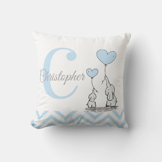 Pastel Blue Elephant Personalisiert Baby Boy Pillo Kissen (Vorderseite)