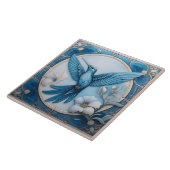 Pastel blue faux relief Art Nouveau Hummingbird L Fliese (Seite)