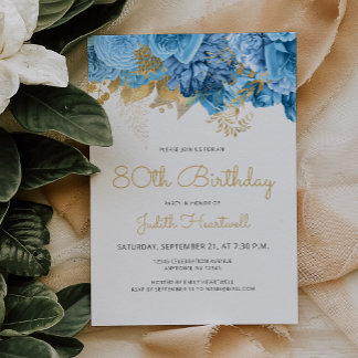 Pastel Blue Floral 80. Geburtstagsparty Einladung