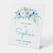 Pastel Blue Floral Baby Dusche Willkommen Sockelschild (Vorderseite)