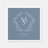 Pastel Blue Floral Crest Frame Elegant  Serviette (Vorderseite)