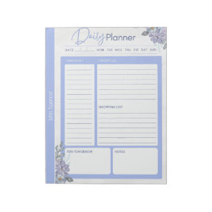 Pastel Blue Floral Daily Planner Notizblock